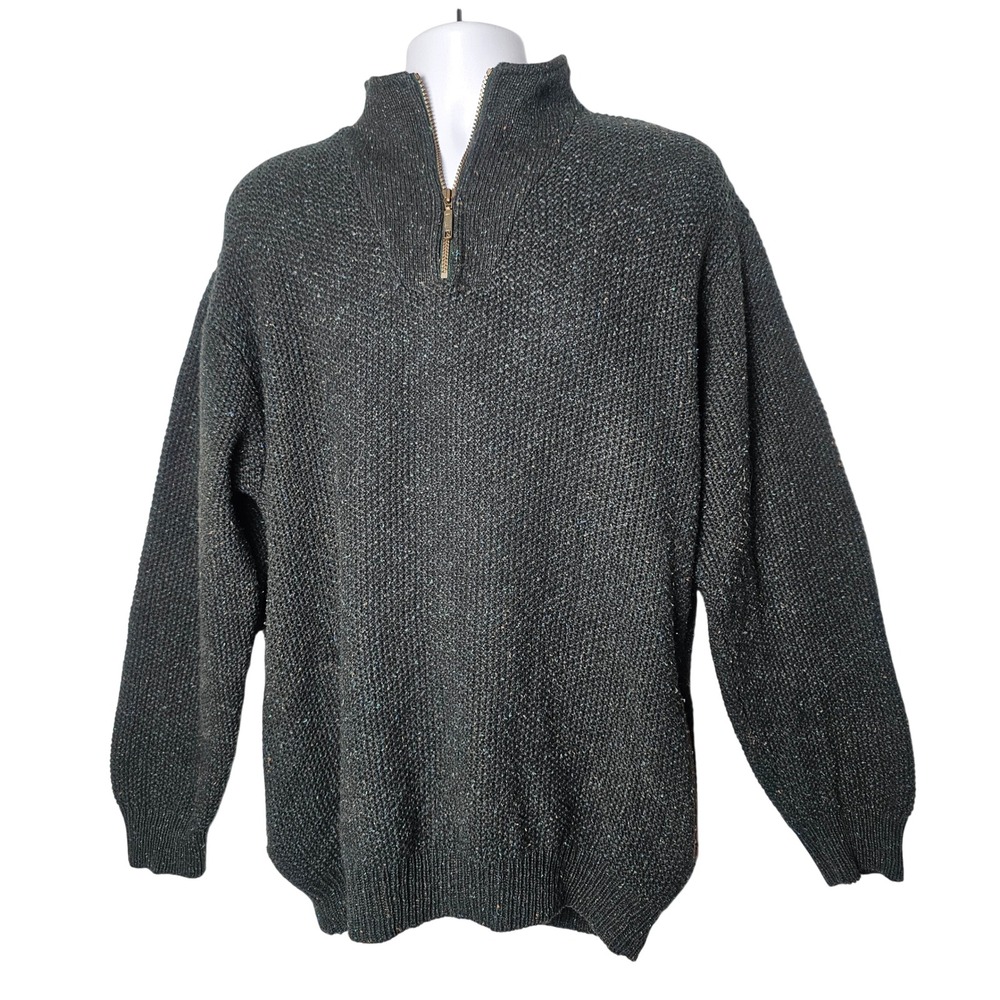 Orvis Mens Wool Blend Fleece Lined Quarter Zip Sweater XL Charcoal Gray Outdoor